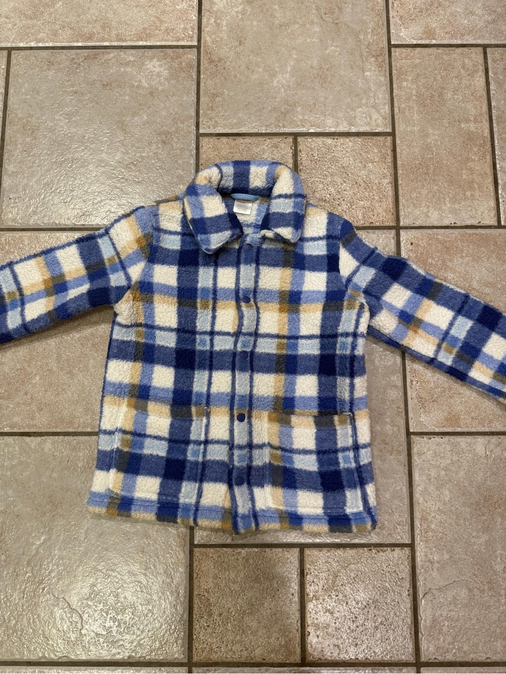 Gymboree Blue, White & Tan Plaid Fleece Pea Coat